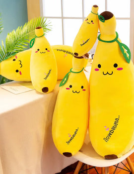 Cute Long Strip Banana Stuffed Body Pillow Cartoon Expression Plush Cushion Sofa Bedroom Bananas Throw Pillow Home Decoration