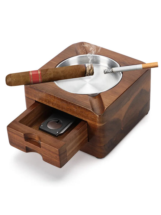 Cigar Ashtray Wooden Ashtray Square Ashtray 4 Slots Cigar Holder Cigar Accessories Drawer