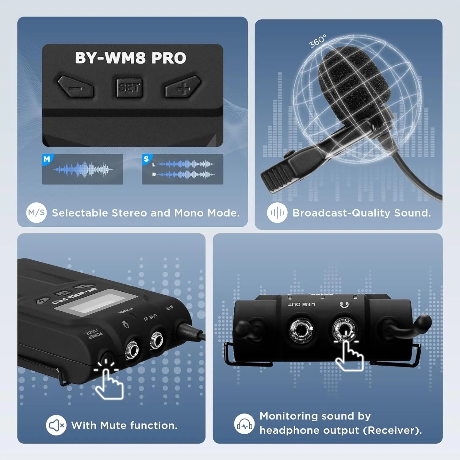 BY-WM8 PRO UHF Wireless Lavalier Lapel Microphone for iPhone Android DSLR Cameras PC Computer Interview Youtube Streaming