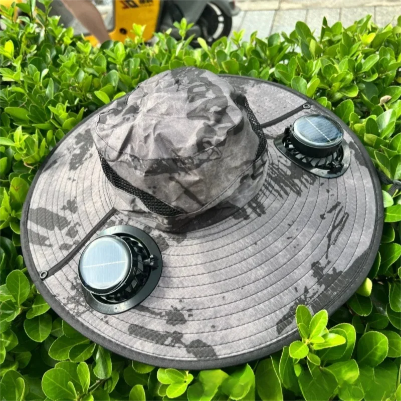 Wide Brim Solar Fan Hat With Dual Fans And USB Charging