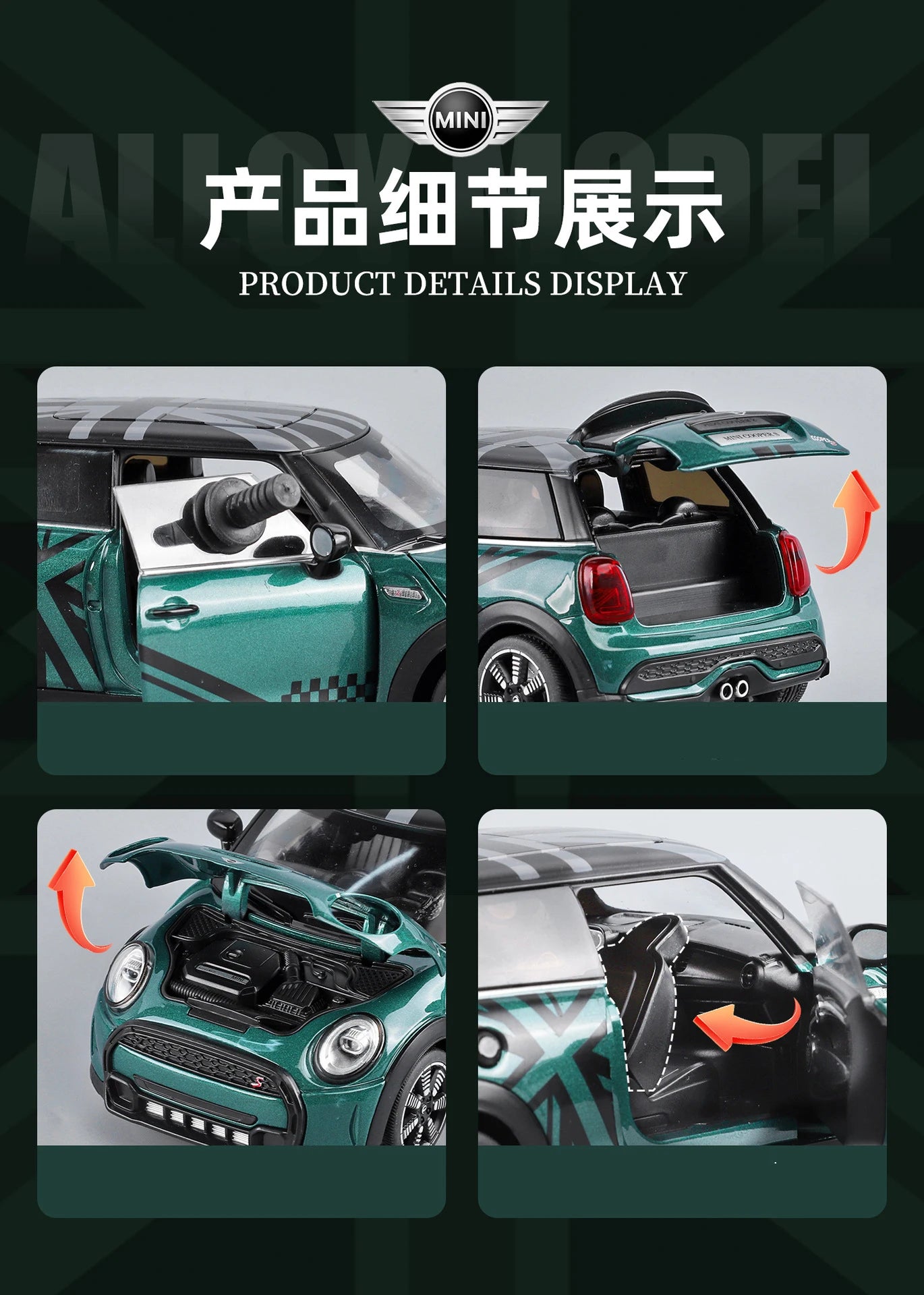 1 24 Scale Mini Cooper S Modified Diecast Pull Back Model Car with Sound and Light