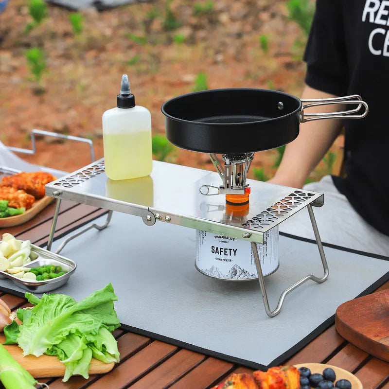 Outdoor Camping Stainless Steel Folding Table Portable Multi-Functional Tea Table Picnic Flat Gas Tank Stove Table