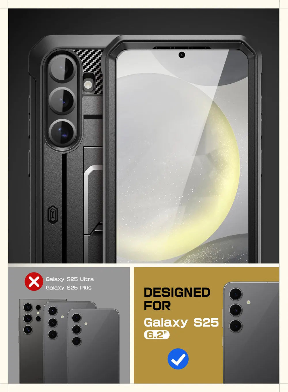 For Samsung Galaxy S25 Case UB Pro Heavy Duty Rugged Phone Case with 2 Front Frame Built-in Screen Protector & Kickstand