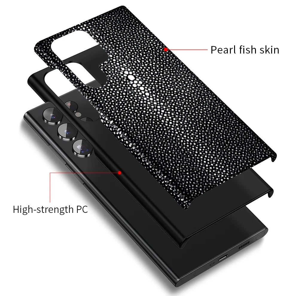 Luxury Genuine Stingray Leather Case for Samsung Galaxy S26 / S26 Ultra / S25 / S25 Plus / S24 / S23 5G – Magnetic Anti-Scratch Back Cover