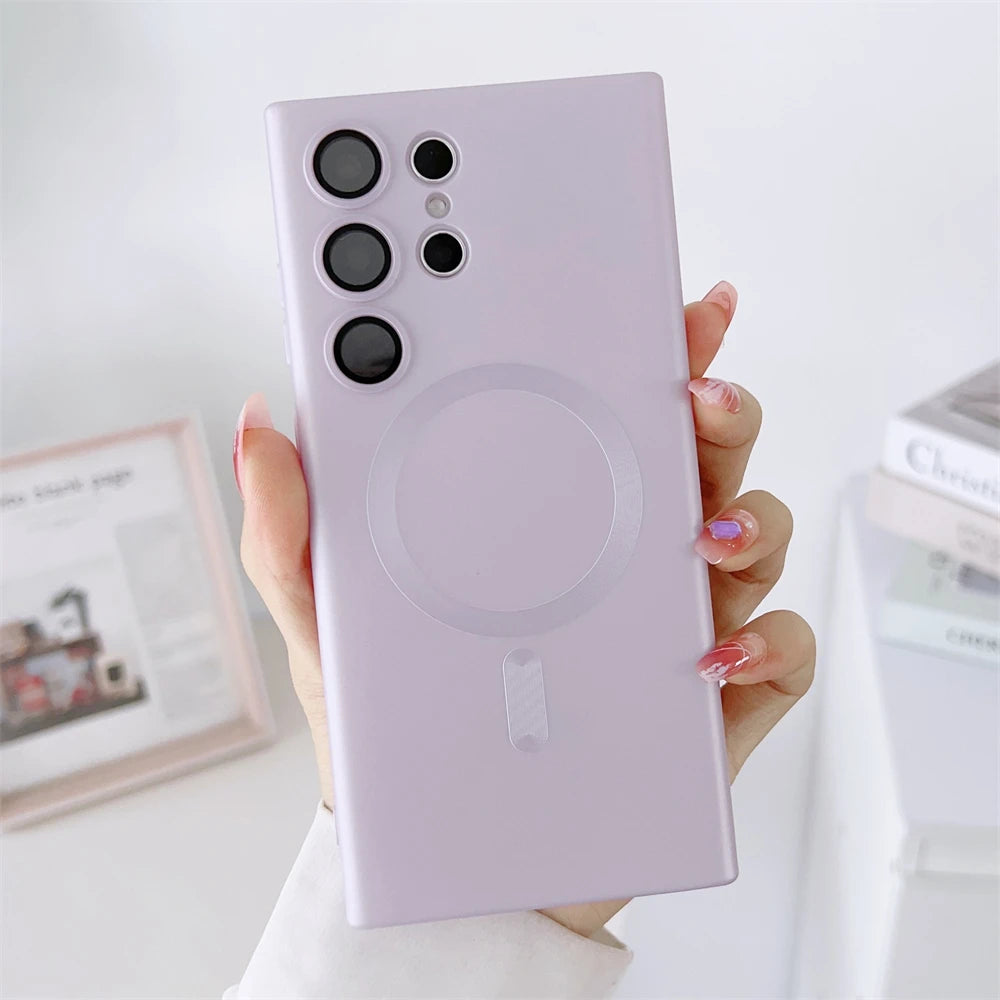 Metal Matte For Magsafe  Wireless Charger Case for Samsung S24 S23 Ultra S22 Plus S21 Shockproof Soft Silicone Cover