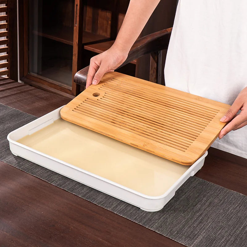 Bamboo Tea Tray Home Living Room Kungfu Tea Set Small Tea Tray Draining Dry Soaking Table Storage Wet And Dry Use