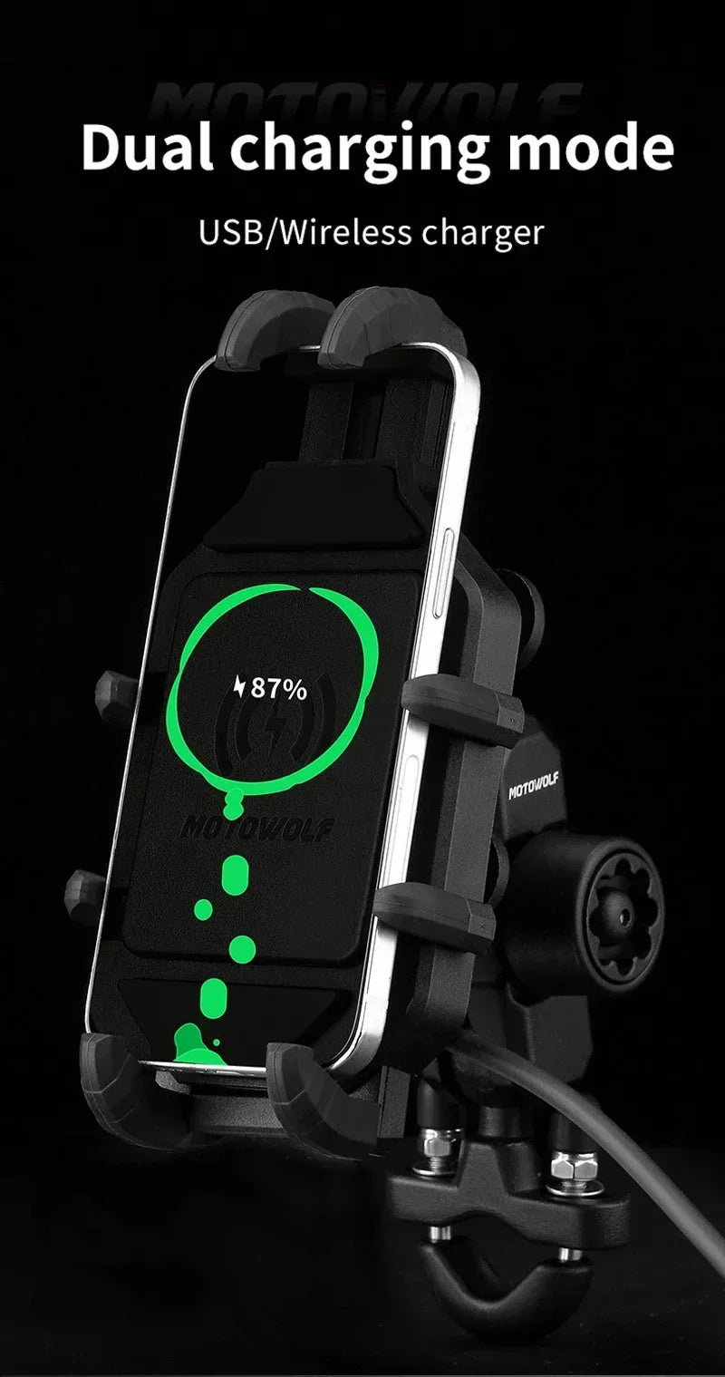 Anti-Thief Motorcycle Bike Mobile Phone Holder Fast 15W Wireless Charging Charger Cycling Mirror Stand Handlebar Mount