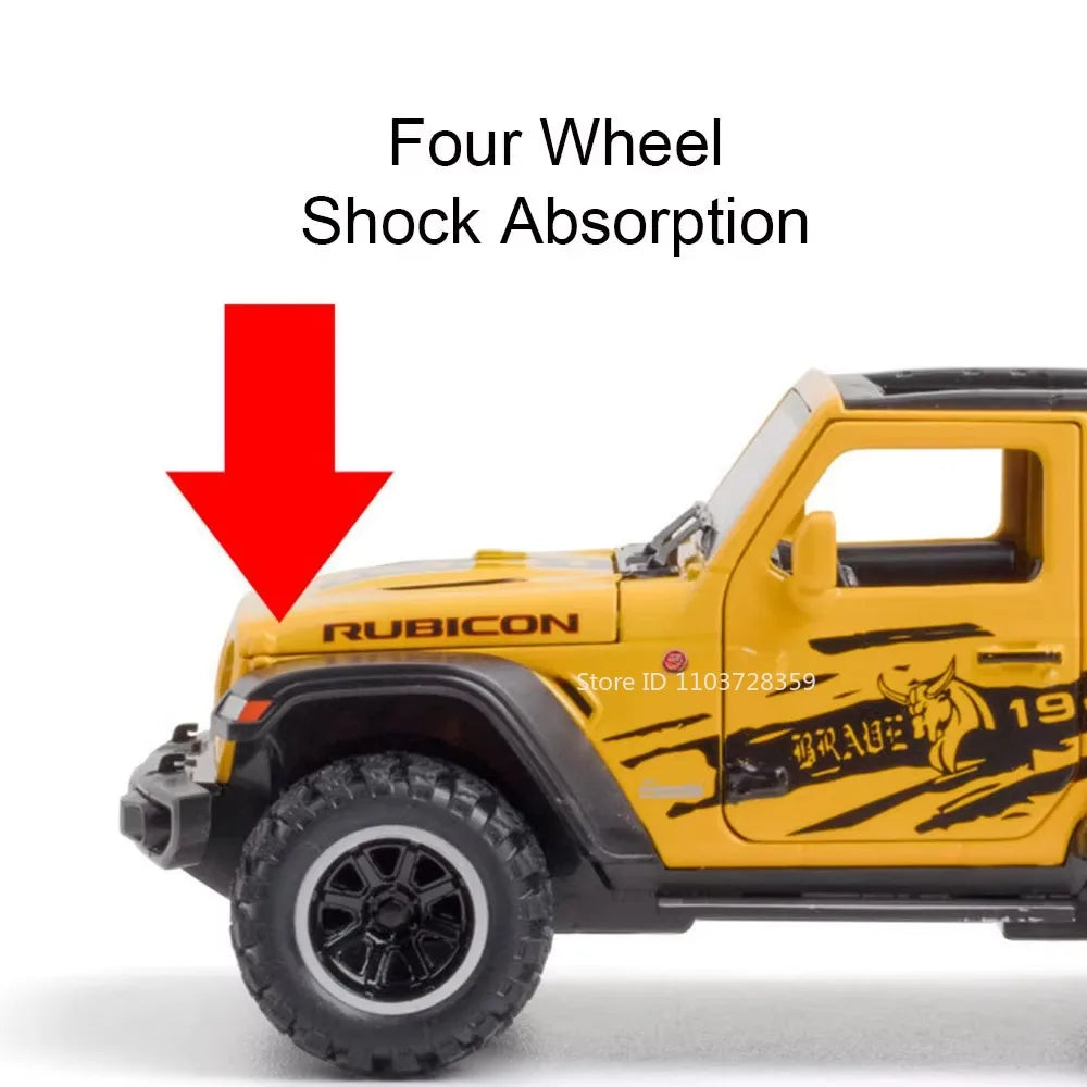 1:32 Wrangler Rubicon Diecast Off-road Vehicle Alloy Model Toys Car Doors Opened with Sound Light Pull Back Police Cars  Gift