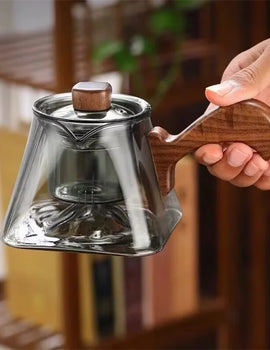 450ml Square Bottom Mountain Glass Teapot With Infuser Side Wooden Handle Tea Pot Puer Oolong Tea Maker Kungfu Tea Set