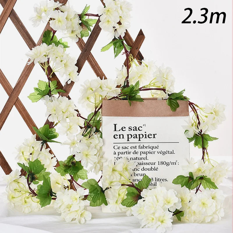 Artificial Hanging Flowers Garland Cherry Blossom Fake Plants Vines for Outdoor Home Wall DIY Wreaths Wedding Arch Garden Decor