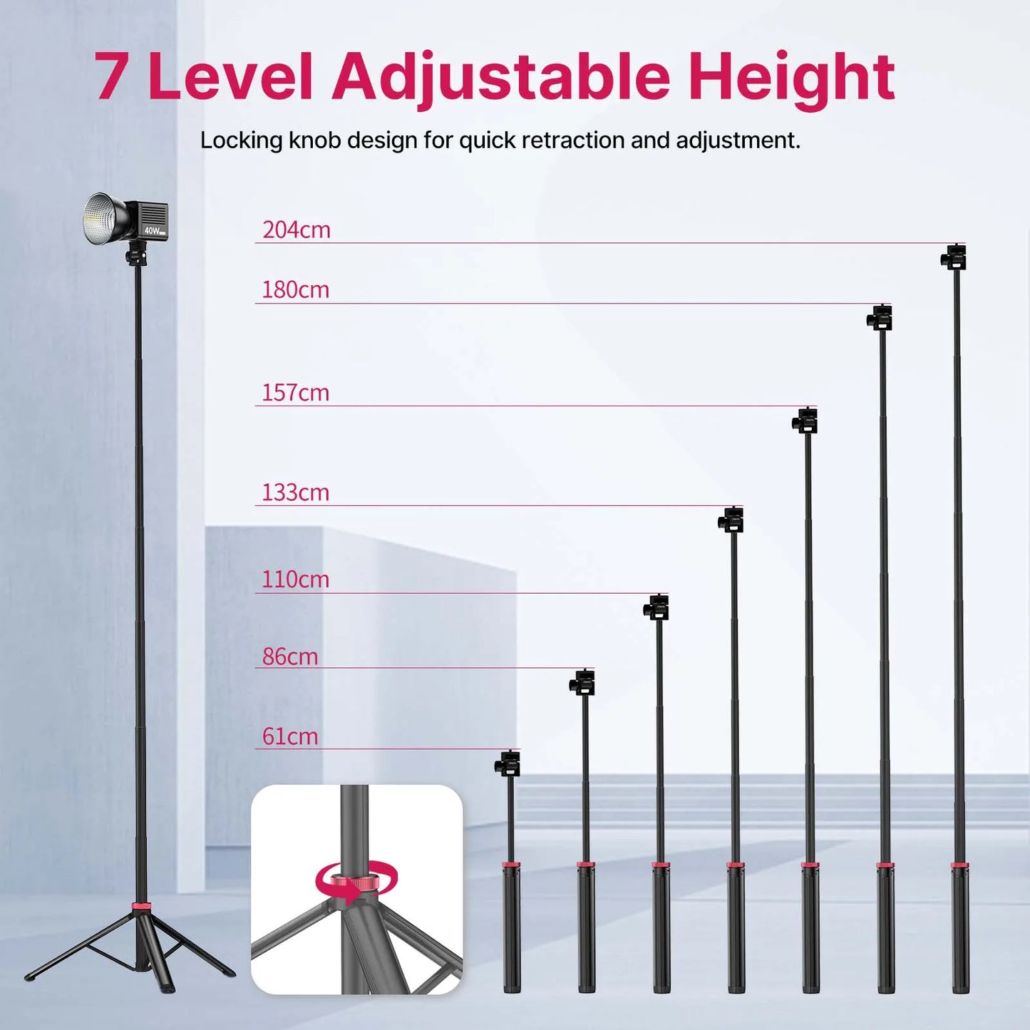 Portable Universal Tripod Aluminum Alloy Camera & Fill Light Holder Lightweight Extendable