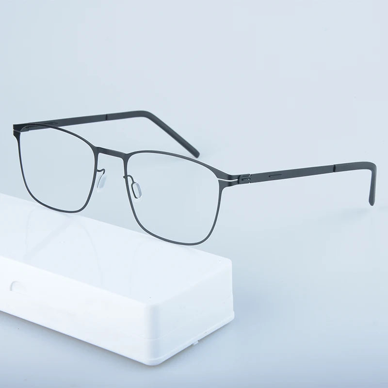 Mens Square Screwless Stainless Steel Eyeglasses Frame