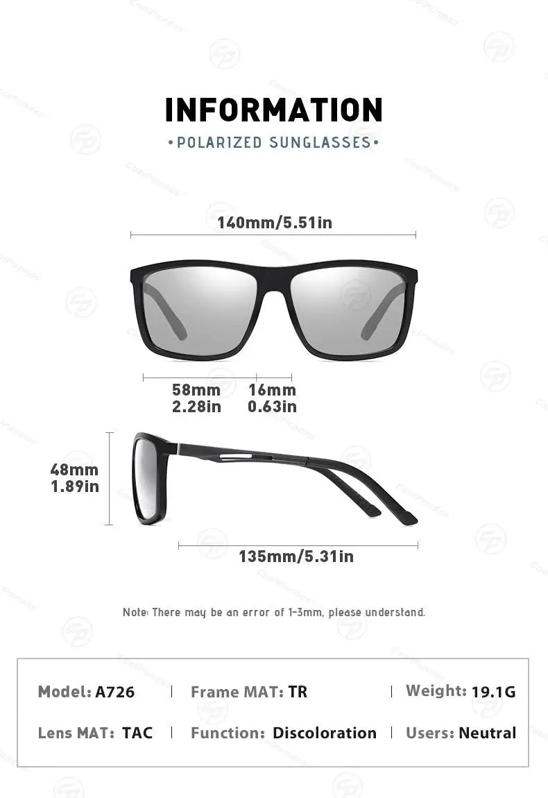 Square Retro Photochromic Polarized UV400 Purple Lens Sunglasses for Men Women