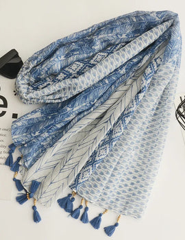 Spring Scarf Pink Blue Floral Paisley Printed Scarves Women Lady Girl Cotton Linen Bohemian Scarf For Summer Beach Shawl Bandana