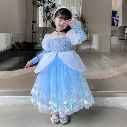 Cinderella Princess Cosplay Dress for Girl Kids Ball Gown Sequin Carnival TUTU Puff Mesh Clothing for Birthday Gift Summer Dress