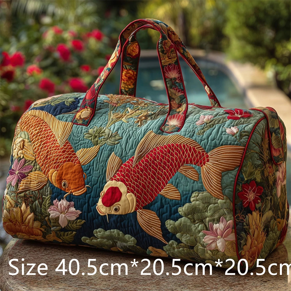 Japanese Style 3D Quilted Duffel Bag Fuji Sakura Koi Fish Print Large Capacity Travel Weekender Gym Bag Landscape Unisex Tote