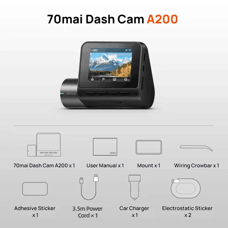 Dash Cam A200 Dual Channel 1080P HDR Car DVR – 2" IPS Screen, WiFi App Control, 130° Wide Angle, 24H Parking Monitor