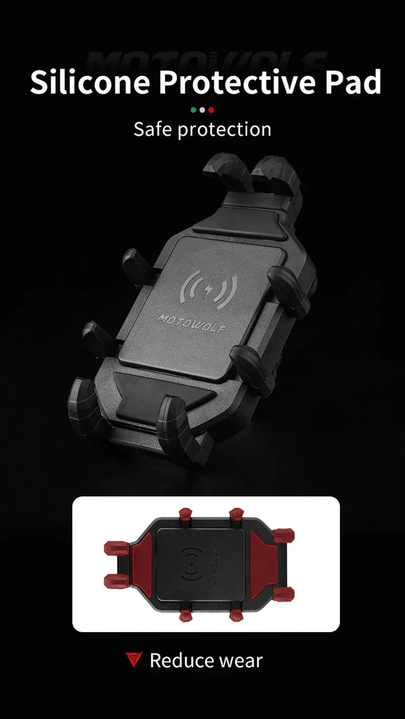 Anti-Thief Motorcycle Bike Mobile Phone Holder Fast 15W Wireless Charging Charger Cycling Mirror Stand Handlebar Mount