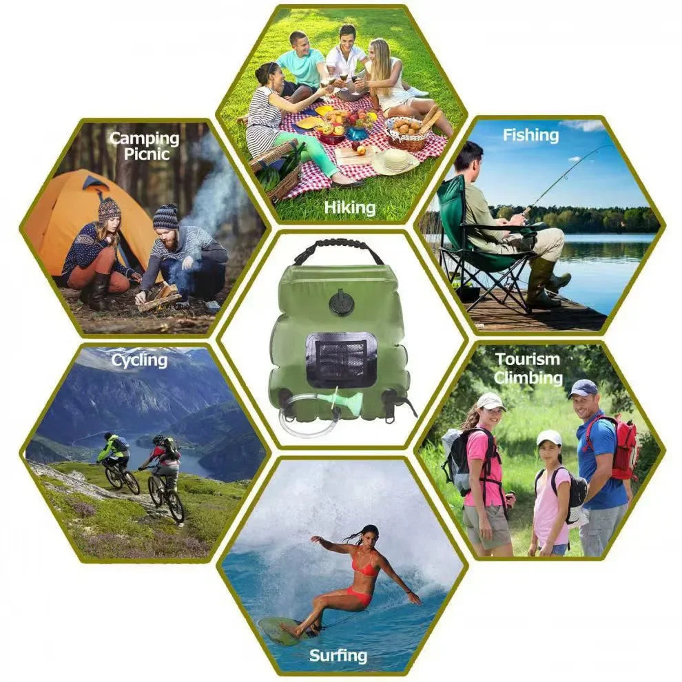 20L Portable Solar Heated Camping Shower Bag with Shower Head
