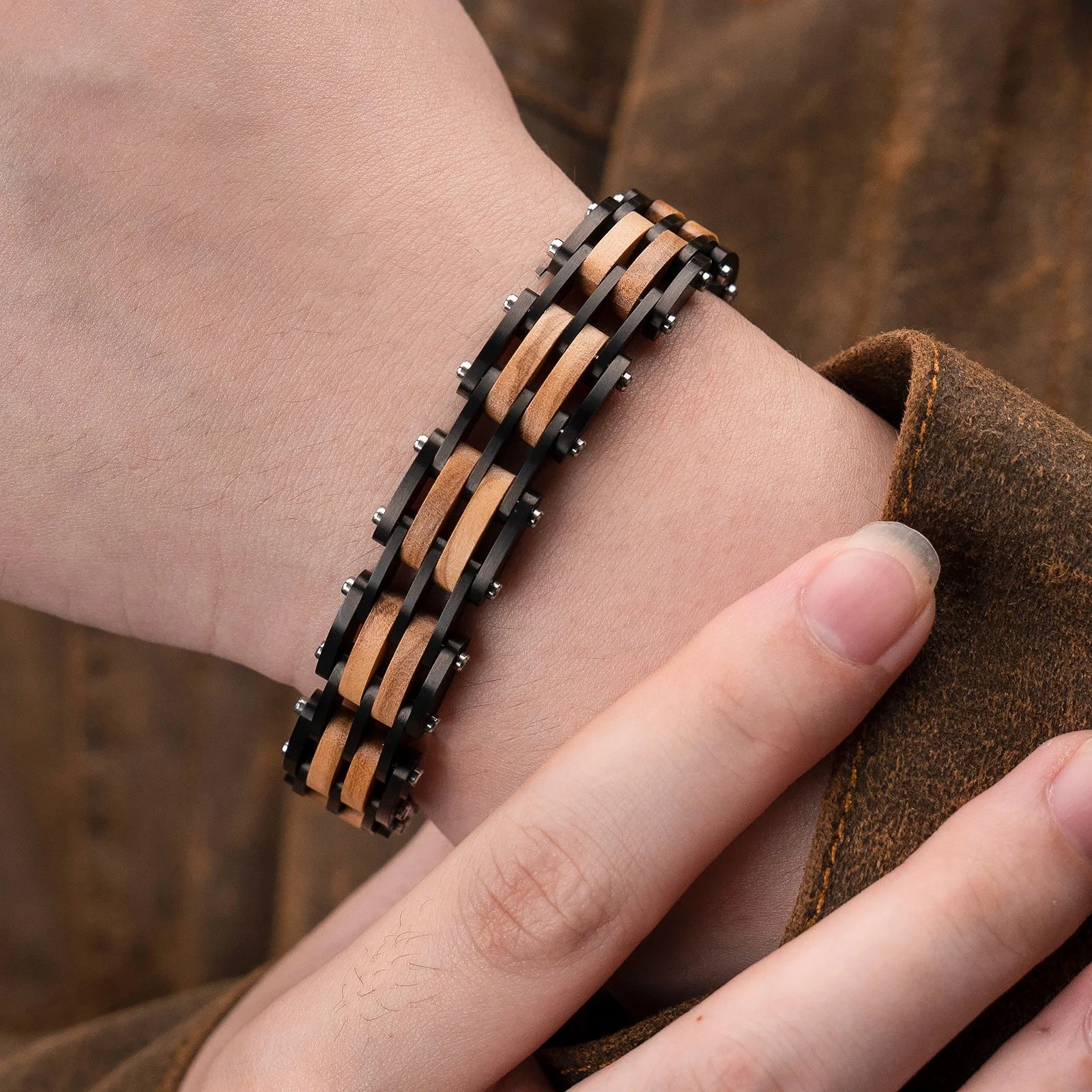 Fashion Bracelet for Metal Stainless Steel Wood Strap Jewelry Bracelets