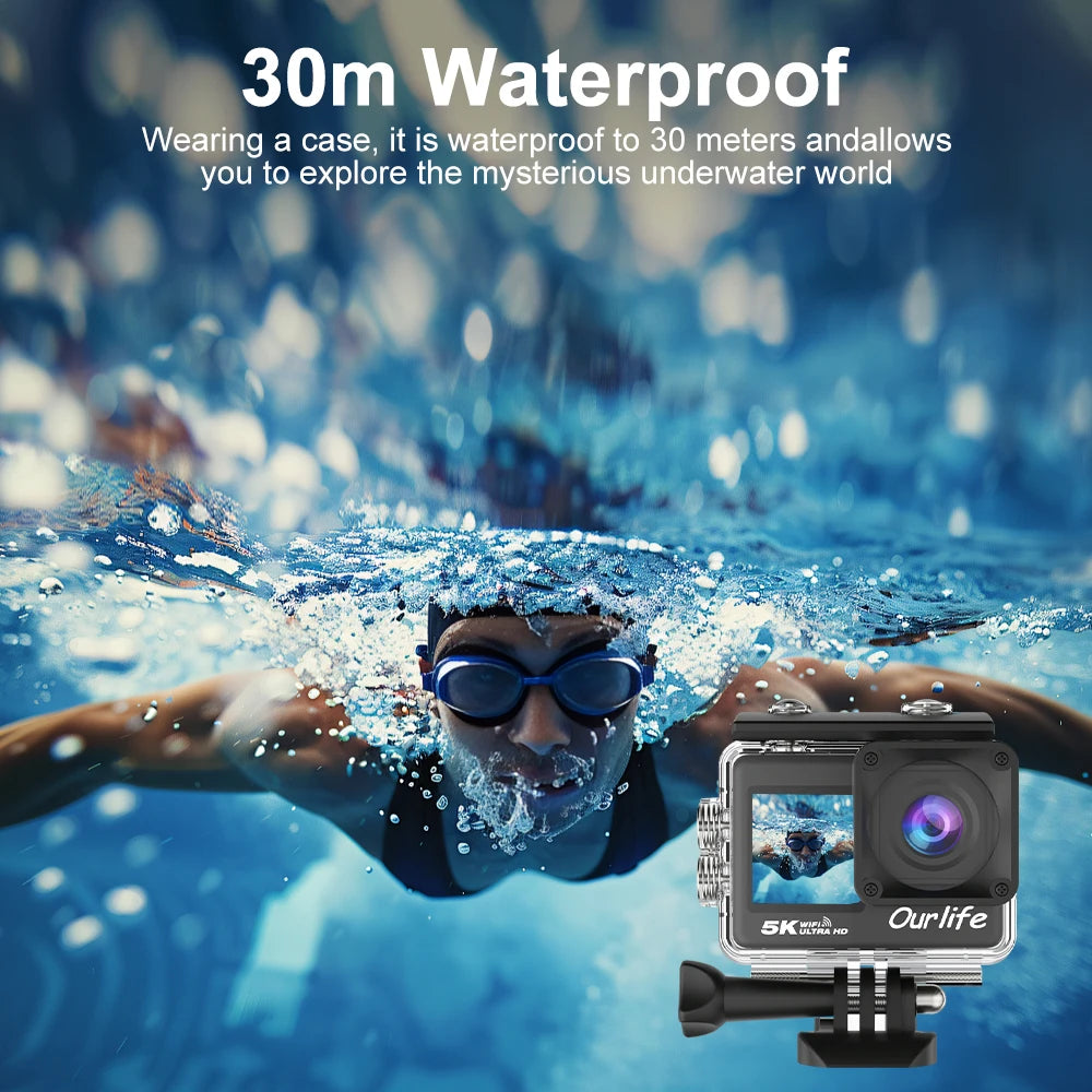 5K Action Camera with 2.0 Inch Touch Screen WiFi EIS and 30M Waterproof Housing