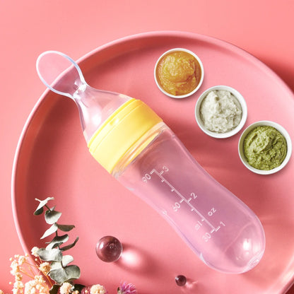 Silicone Squeezing Feeding Bottle Newborn Baby rice cereal Training Rice Spoon Infant Cerea Food Supplement Feeder Portable 90ML