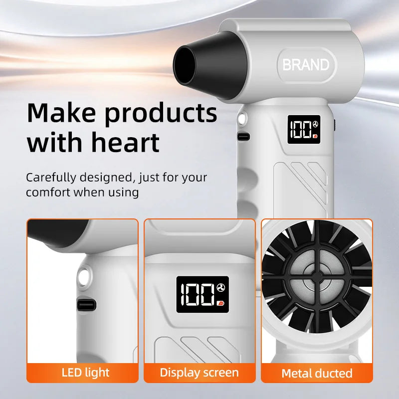 New HFX09 Air Blower Mini Turbo Jet Fan 5 Gear Adjustable Jet Blower USB Rechargeable Powerful Dust Blower 60m/s With Lighting
