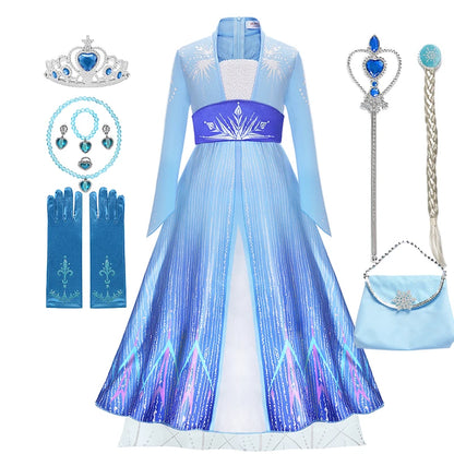 Disney Frozen Girls Dress Elsa 2  Children Christmas Party Princess Costume Kids Snow Queen Performance Elegant Dress Vestidos