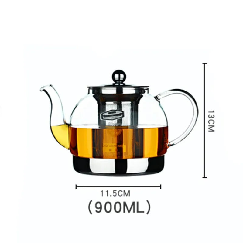Heat Resistant Glass Teapot with Stainless Steel Filter Large Capacity Induction Kettle 1.2L