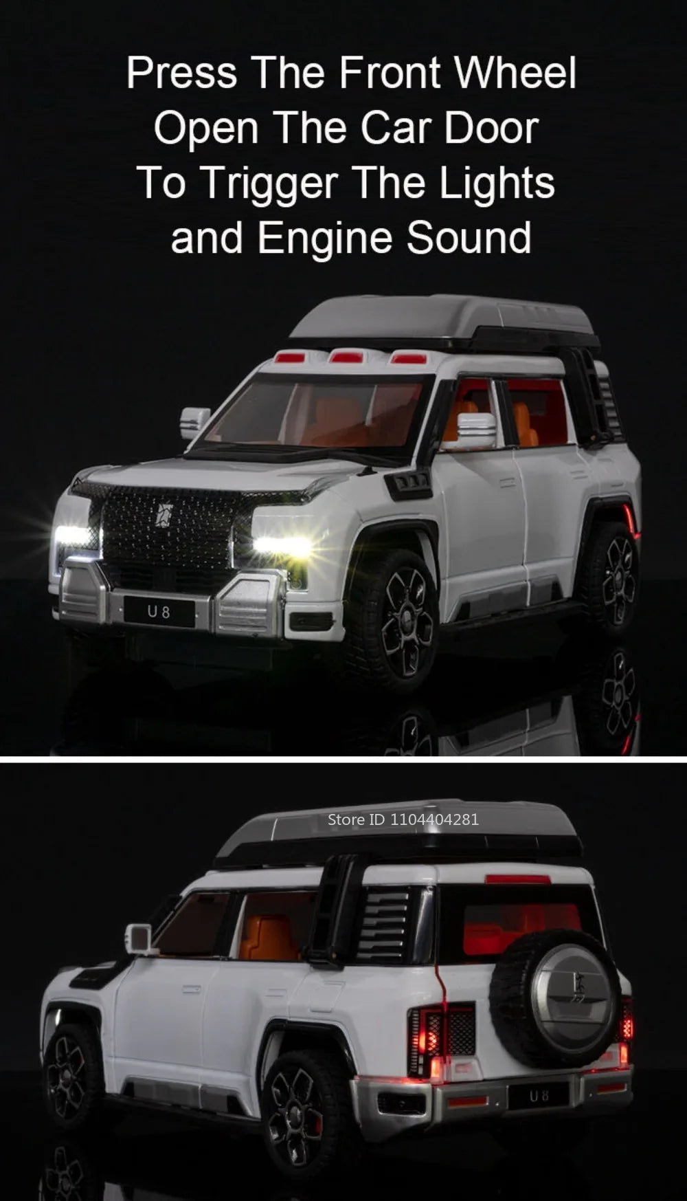 1:24 BYD Looks Up At U8 Toys Car Diecast Alloy Models Sound Light Doors Opened Front Wheel Steering Vehices s Festival Gifts