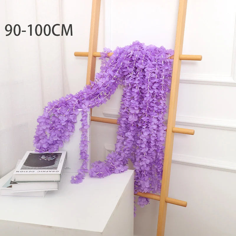 Artificial Wisteria Garland Flowers Faux Wall Vine Flower Backdrop Hanging Flowers Arch Garden Home Wedding Party Decor Rattan