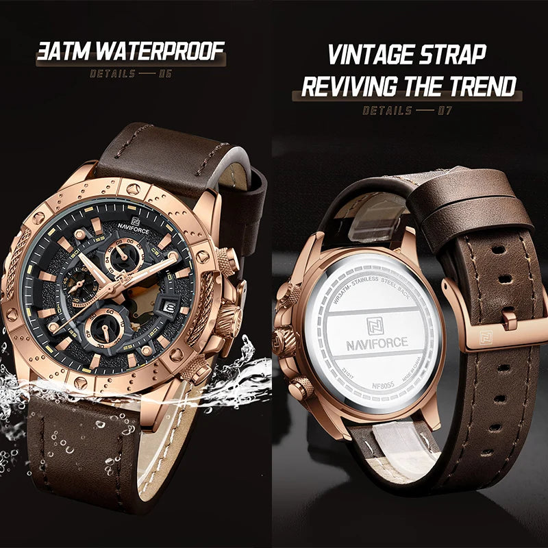 Leather Strap Luxury Chronograph Military Quartz Wristwatch Fashion Casual Waterproof Clock