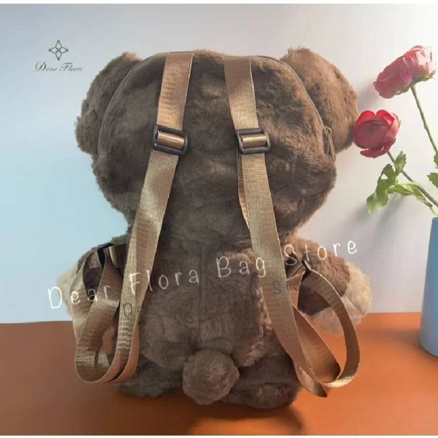 Y2K Cute Brown Bear Plush Backpack Soft Shoulder Bag