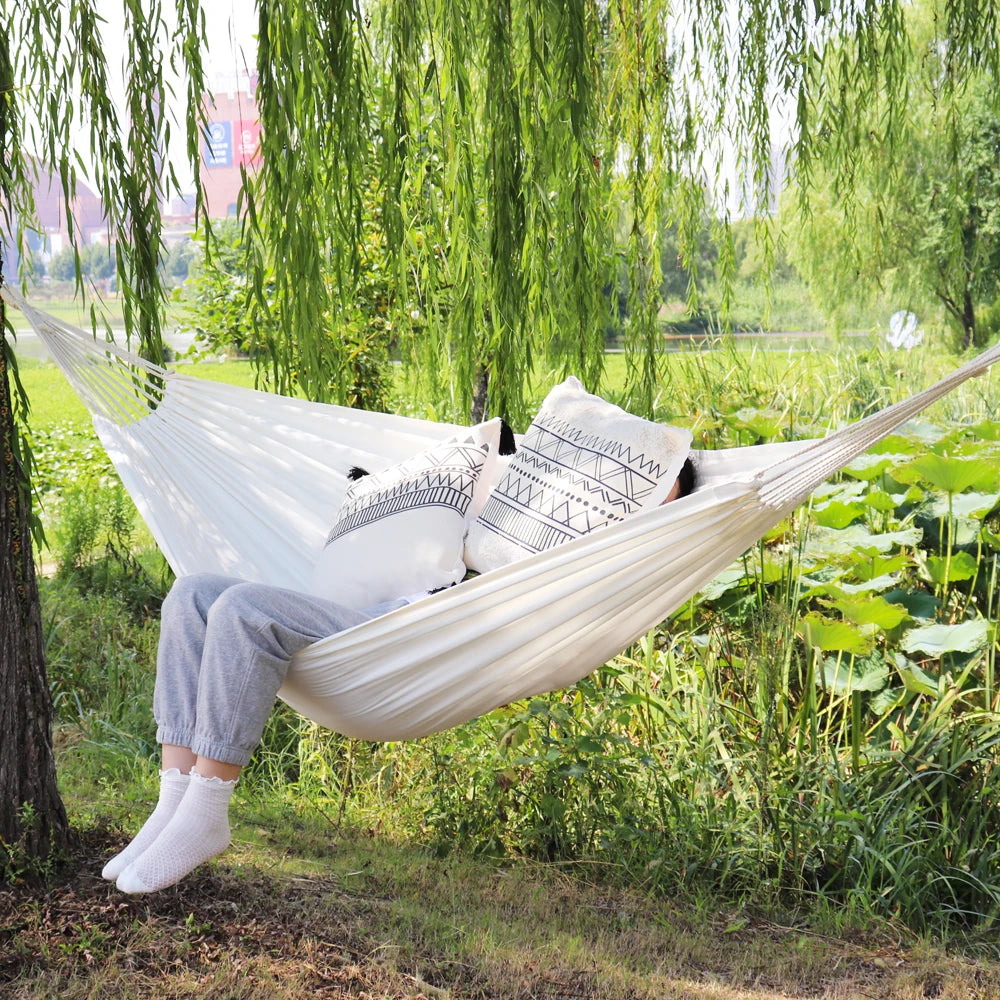 Super Comfortable Canvas Hammock Chair Durable Indoor/Outdoor Swing Seat for Garden, Patio, Camping, Home Leisure