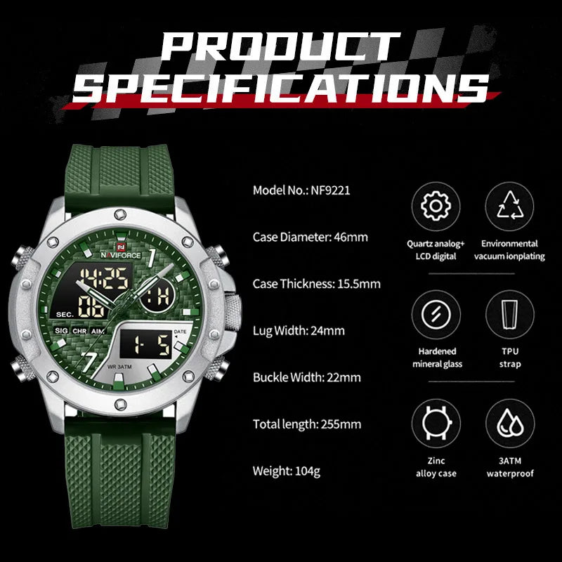 TPU Strap Sports Quartz Wristwatch Mele Waterproof Military Digital Clock