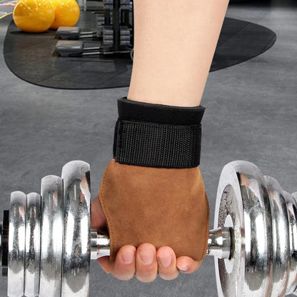 1Pair Wrist Straps Workout Gloves No-Slip Cowhide Palm Protection for Heavy Duty Powerlifting Pull-up Deadlift Strength Training