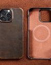 for Magsafe Case for iPhone 15 16 Pro Max 16Pro Retro Luxury Full Grain Cowhide Genuine Oiled PULL-UP Leather Magnetic Cover