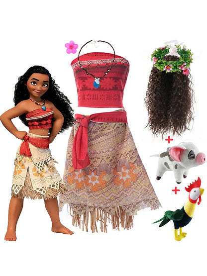 Girls Vaiana Dress Disney Moana 2 Cosplay Costumes Children Christmas Princess Party Outfit Clothes Kids Carnival Fancy Clothing