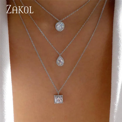 Trendy Water Drop CZ Zircon Chain Pendant Necklaces