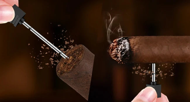 Cigar Lighter 4 Jet Flame, Refillable Butane Lighter with Cigar Cutter V Cut Cigar Punch Cigar Holder Cigar Draw Enhancer