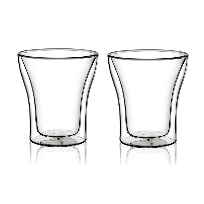 2/4/6pcs Screw Thread Espresso Cups Set Double Wall Glass Coffee Mugs Set 80ml Shot Glass Insulated Teacup Coffee Accessories