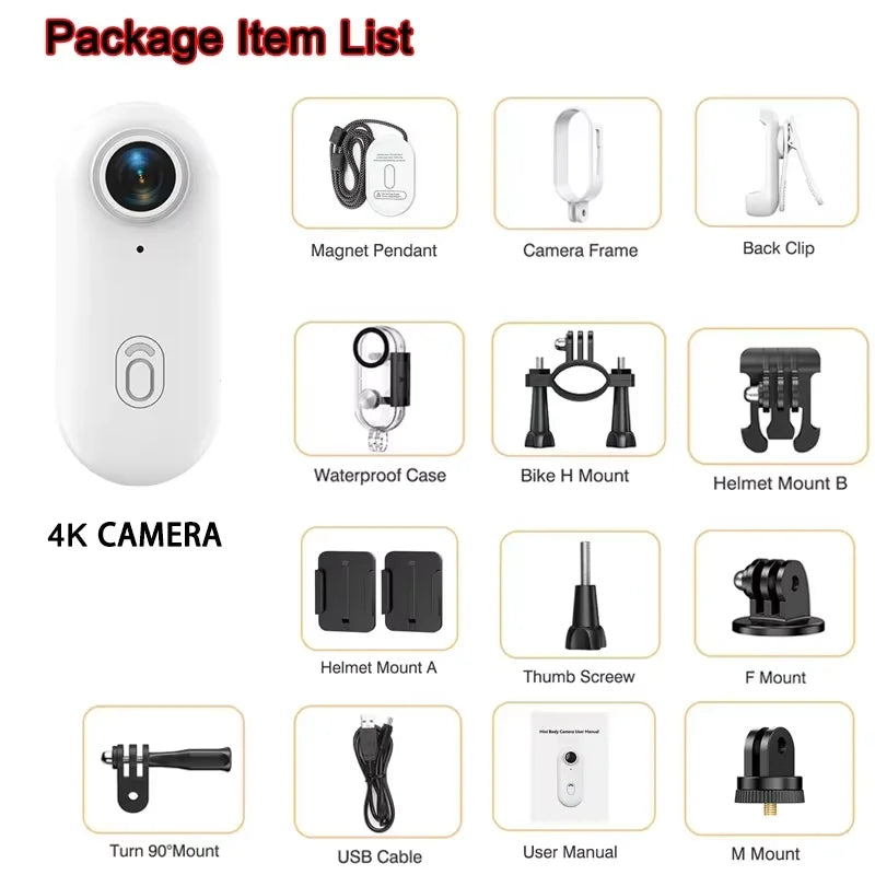 Mini 4K Wearable Action Camera with WiFi and Waterproof Housing