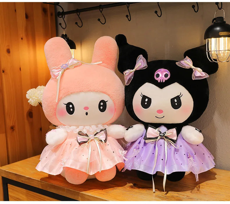 70cm Sanrio Kawaii Kuromi Plush Toy in Princess Tulle Skirt Melody Stuffed Doll Kids Birthday Xmas Gift Cute Pillow for Children