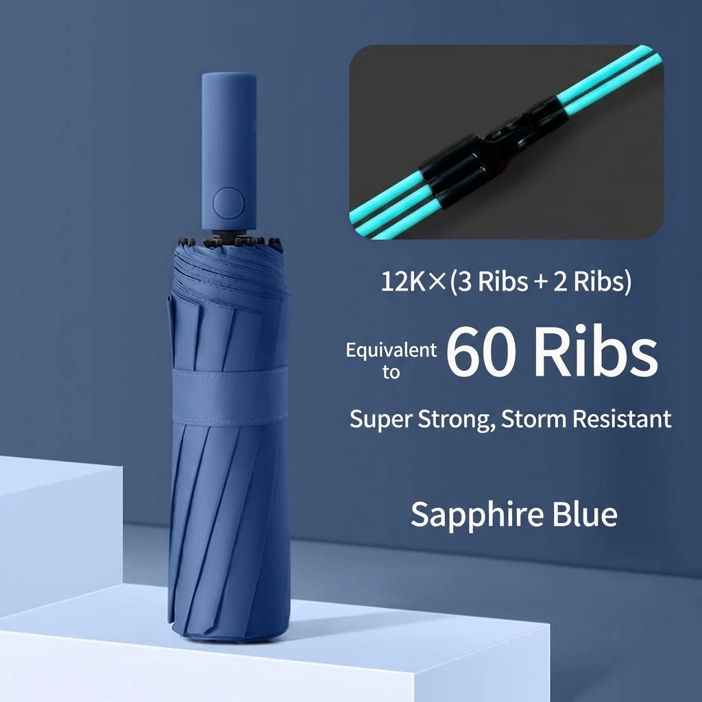 60 Rib Reinforced Large Folding Umbrella Thick Fabric Windproof Sun Rain Protection Travel Business Umbrella
