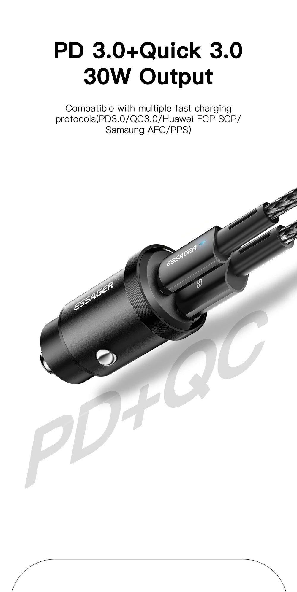 30W / 45W USB-C + USB-A Fast Car Charger (PD + QC 4.0)