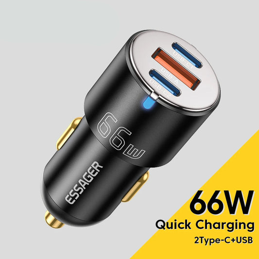 66W USB-C + USB-A Fast Car Charger (PD + QC 3.0)
