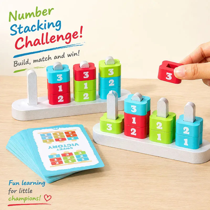 Wooden Number Stacking and Matching Game for Two Players