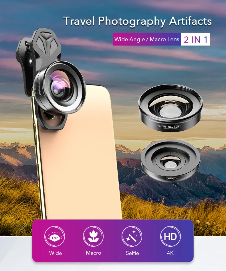 2 in 1 120 Degree Wide Angle and 10X Macro Phone Camera Lens Kit
