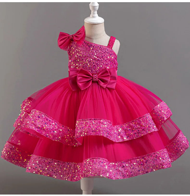 New Girls Sequin Tulle Cake Dress - Sparkling Layered Princess Gown for Baby‘s 1st Birthday & Banquet