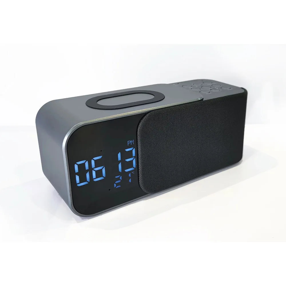 15W wireless charging Dual alarm clock home Bluetooth speaker with night light Bluetooth subwoofer temperature display FM/TF/AUX